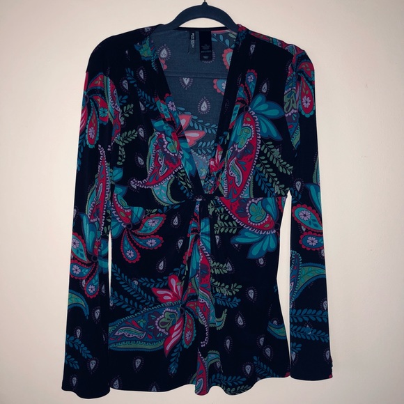 BISOU BISOU colorful lightweight V neck top large - Picture 6 of 6